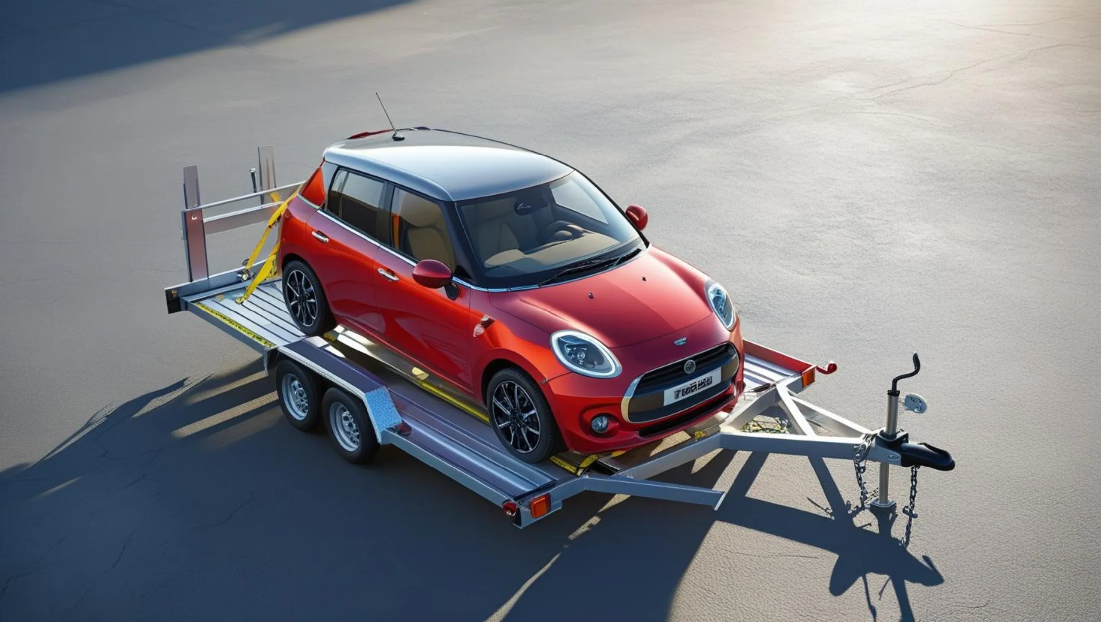 Autotrailer mit aufgeladenem PKW zum Mieten bei JE Rent & Service in Dornum